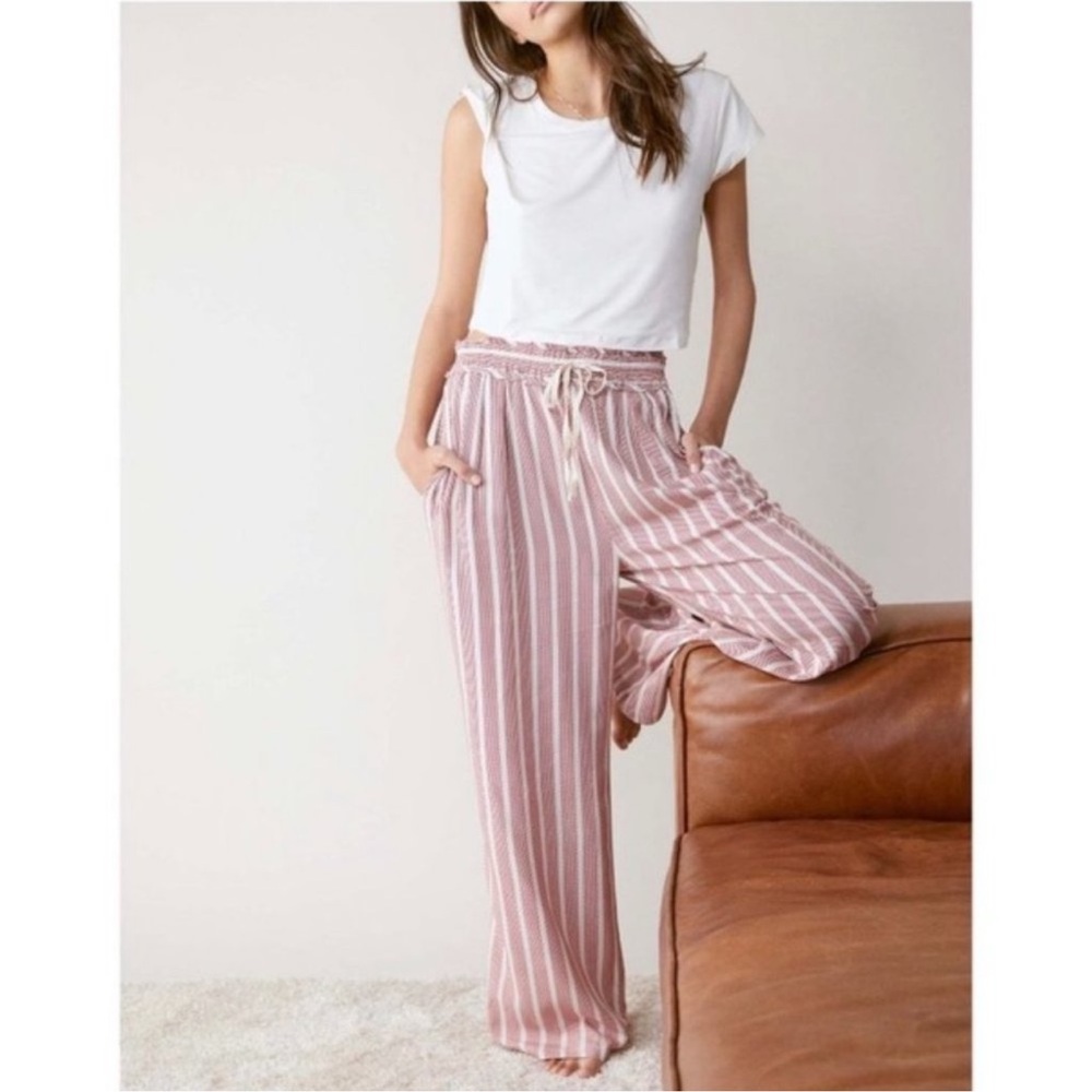Intimately Free People Moonshadow Sleep Pant in Rust Combo White Stripe Small